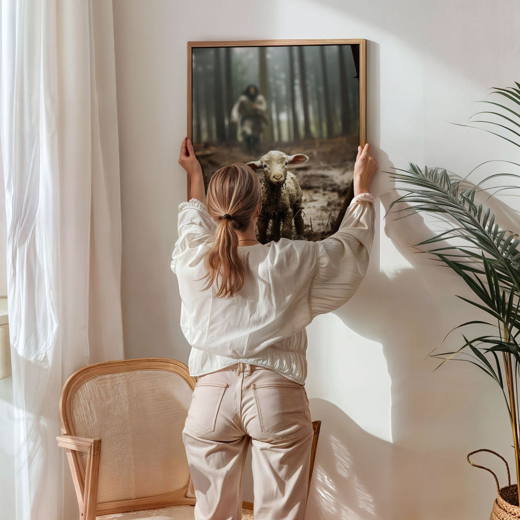 Jesus Running after a Lost Lamb - Canvas