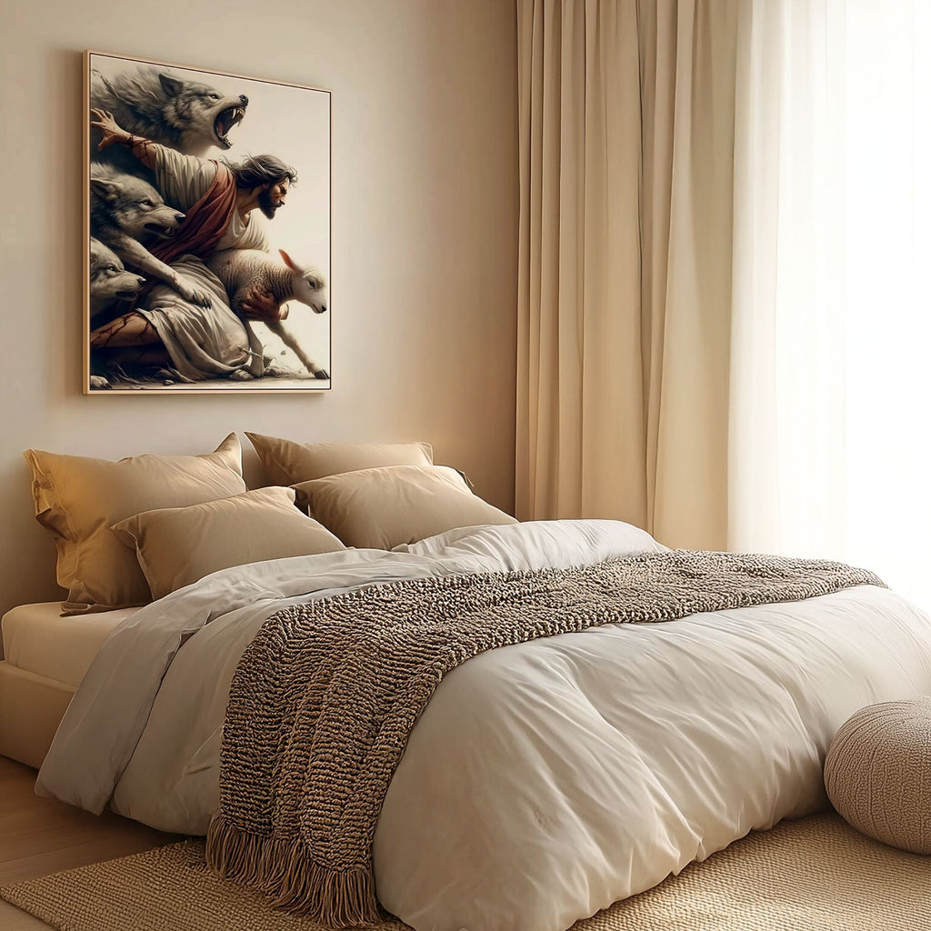 Jesus Protecting Lamb - Canvas