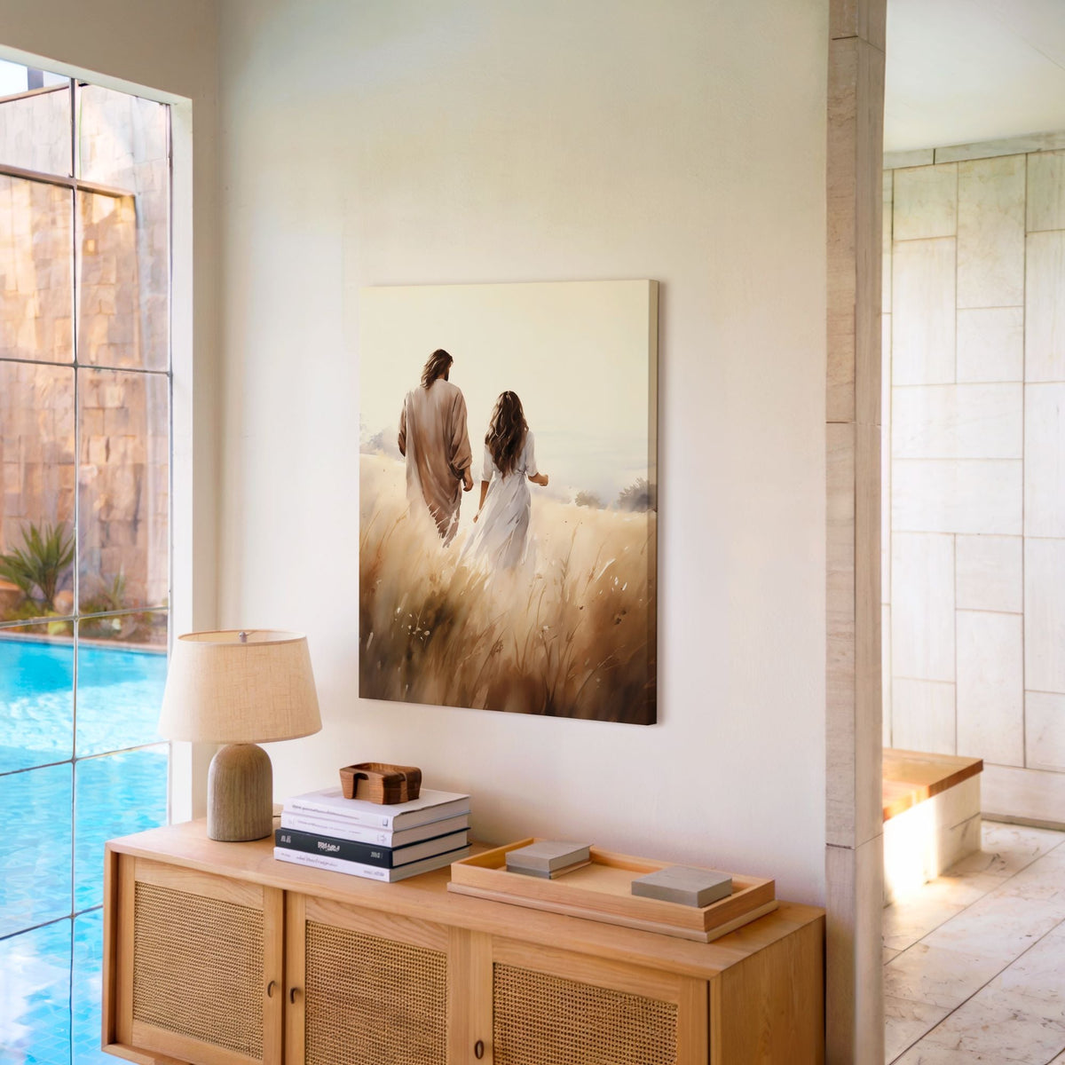 Jesus Walking With a Woman - Canvas