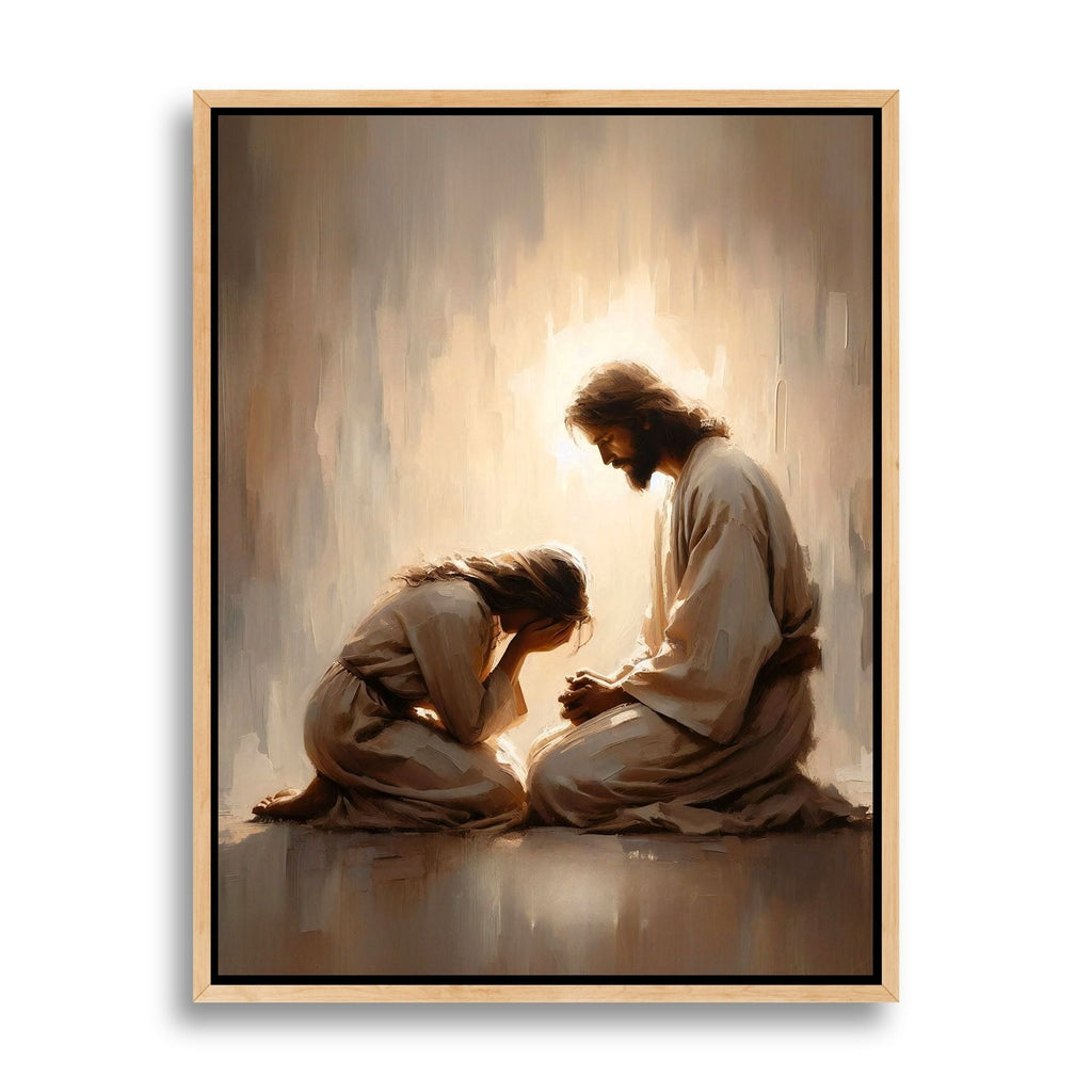 Girl Crying with Jesus - Canvas