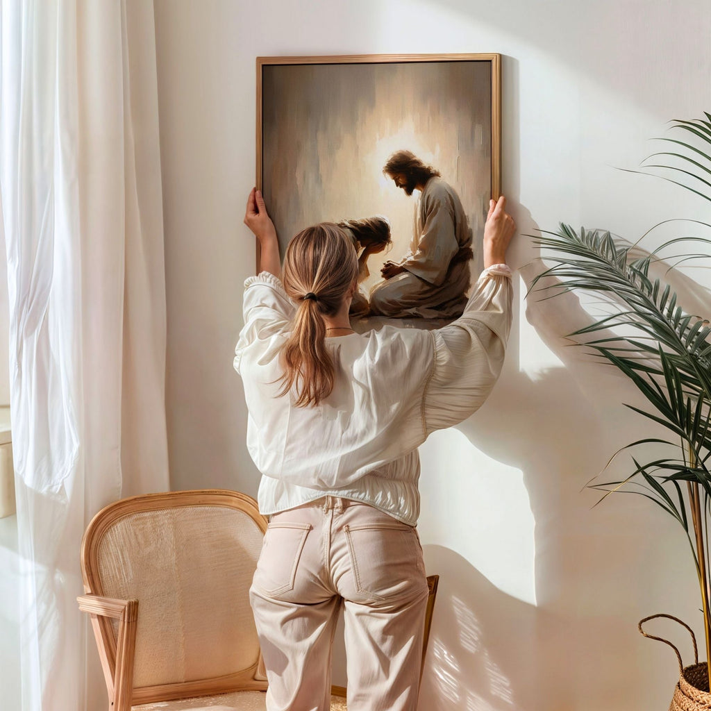 Girl Crying with Jesus - Canvas