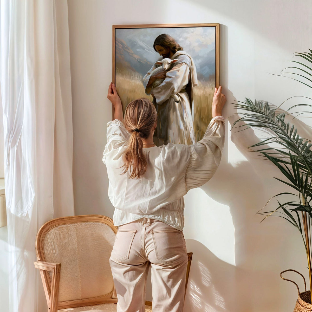 Jesus Holding a Little Lamb - Canvas