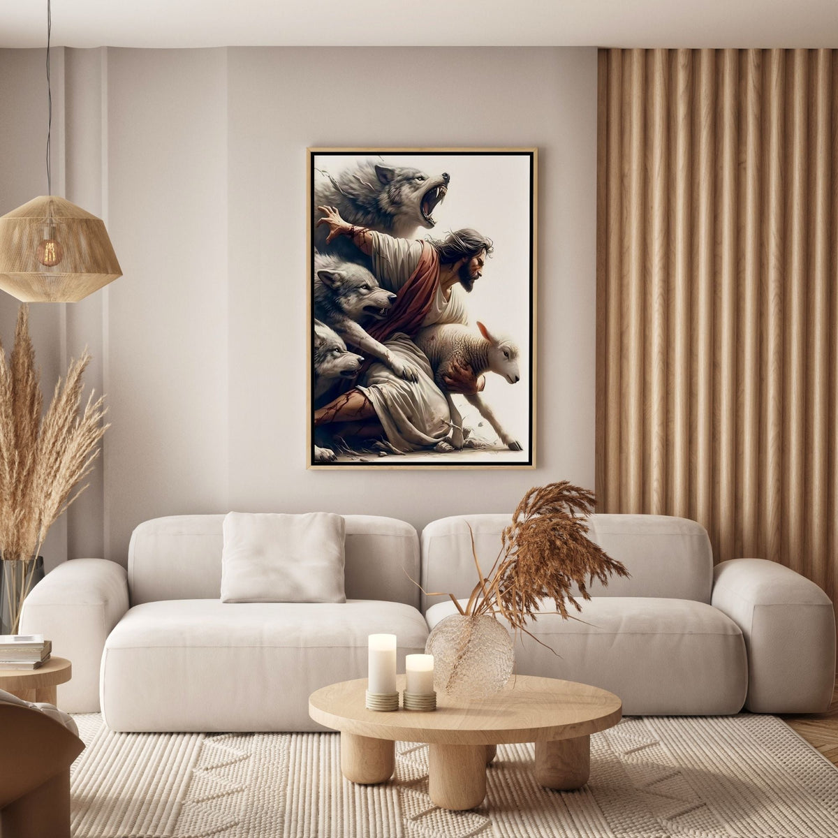 Jesus Protecting Lamb - Canvas