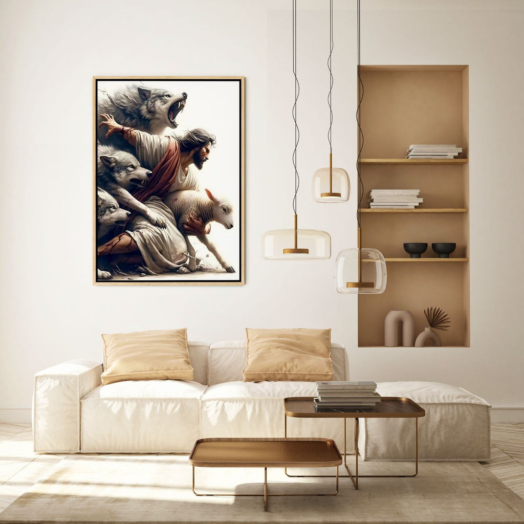 Jesus Protecting Lamb - Canvas