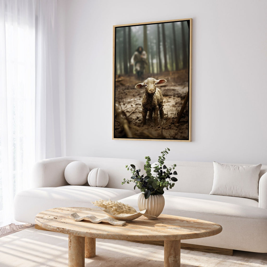 Jesus Running after a Lost Lamb - Canvas