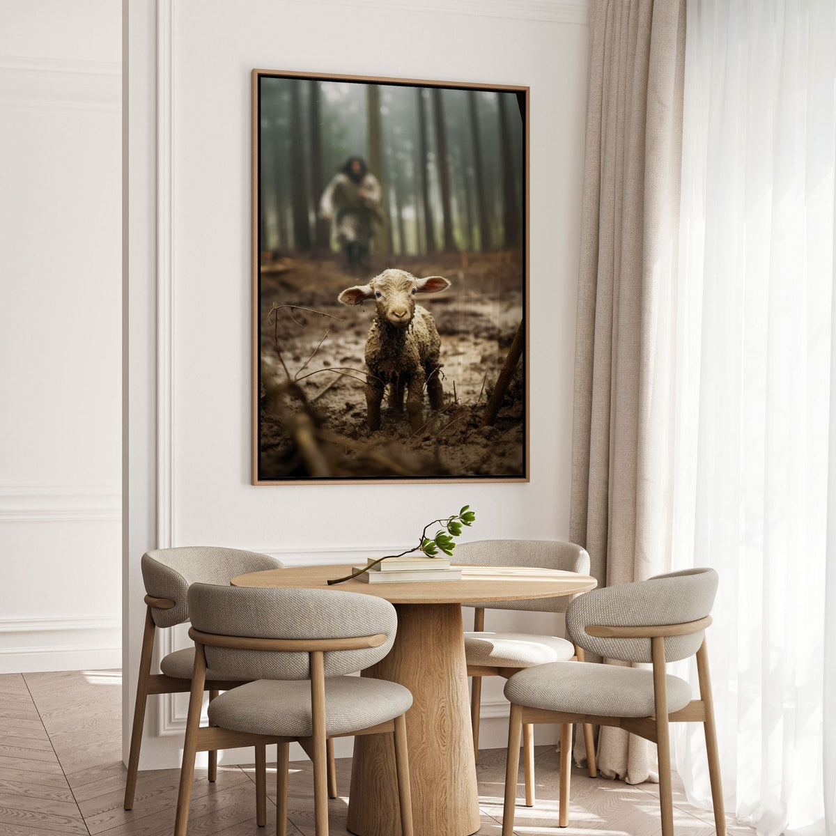 Jesus Running after a Lost Lamb - Canvas