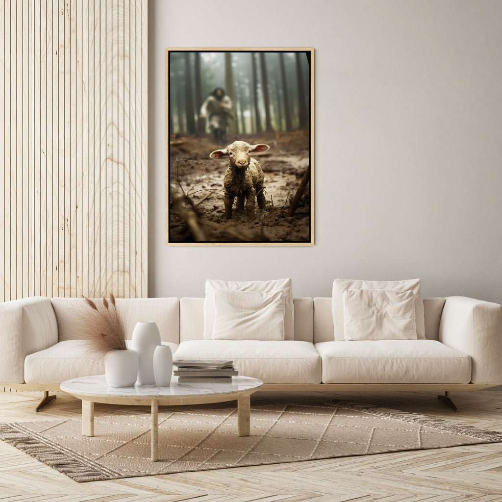 Jesus Running after a Lost Lamb - Canvas