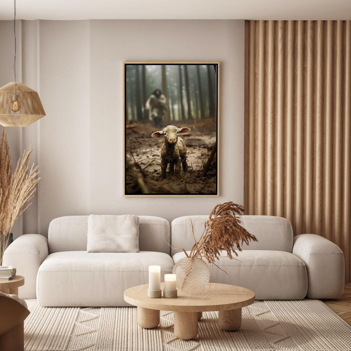 Jesus Running after a Lost Lamb - Canvas