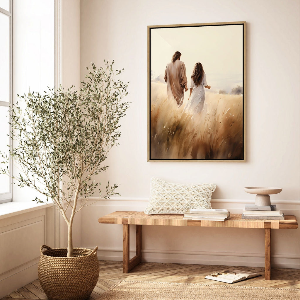 Jesus Walking With a Woman - Canvas