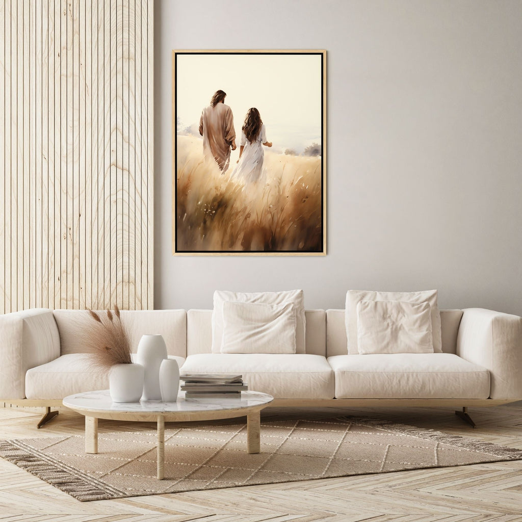 Jesus Walking With a Woman - Canvas