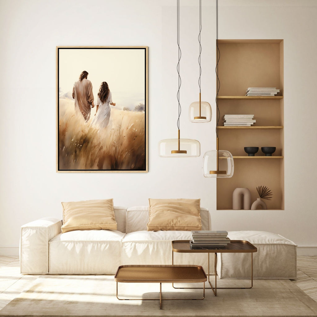 Jesus Walking With a Woman - Canvas