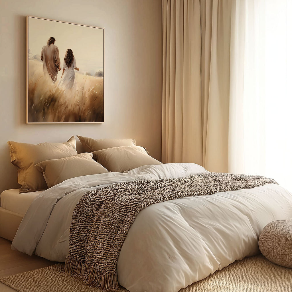 Jesus Walking With a Woman - Canvas