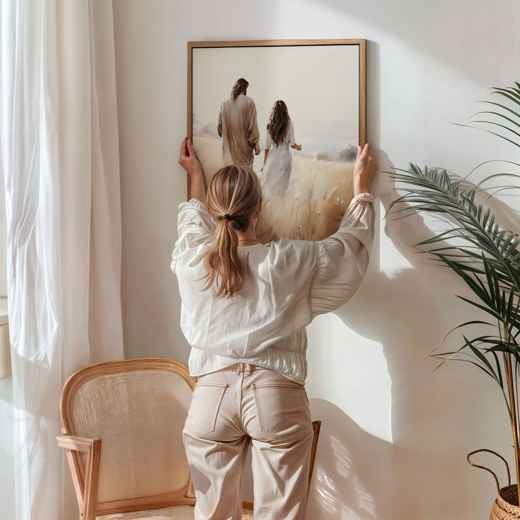 Jesus Walking With a Woman - Canvas