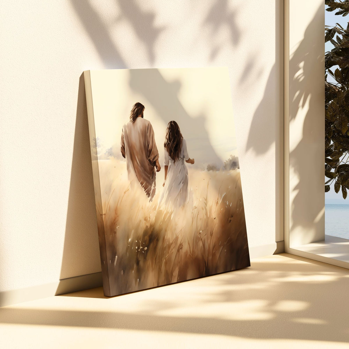 Jesus Walking With a Woman - Canvas