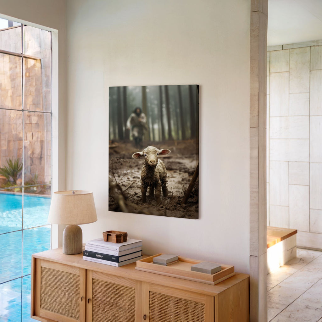 Jesus Running after a Lost Lamb - Canvas